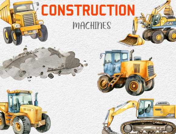 Download Construction Machines Watercolor Clipart - Construction Collection