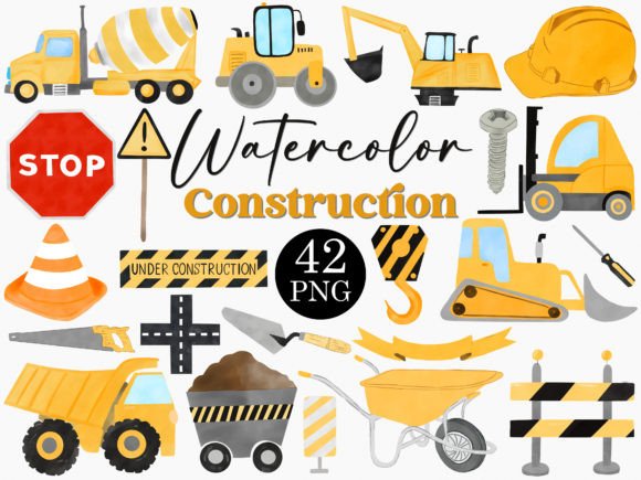 Download Watercolor Construction Clipart Bundle - Construction Collection