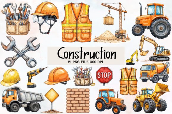Download Watercolor Construction Clipart Bundle - Construction Collection