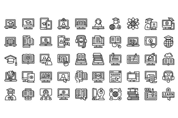 Download Elearning Icons Set, Outline Style - Learn Collection